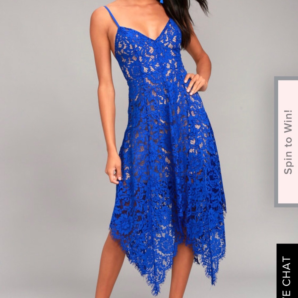 Lulu’s One Wish Royal Blue Lace Midi Dress